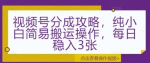 视频号分成攻略,纯小白简易搬运操作,每日稳入3张-中创网_分享创业项目_助您在家赚钱