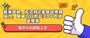 （13769期）蓝海项目，龙之谷2全自动搬砖游戏，单窗口日收益30＋可批量矩阵-中创网_分享创业项目_助您在家赚钱
