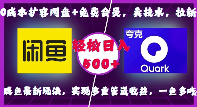 0成本扩容网盘+免费会员，卖技术，拉新，咸鱼最新玩法，实现多重管道收益，一鱼多吃，轻松日入500+-中创网_分享创业项目_助您在家赚钱