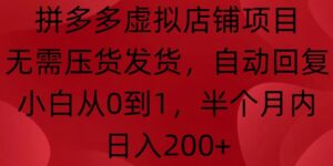 拼多多虚拟店铺项目，无需压货发货，自动回复，小白从0到1，半个月内日入200+【揭秘】-中创网_分享创业项目_助您在家赚钱