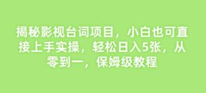 揭秘影视台词项目,小白也可直接上手实操,轻松日入5张,从零到一,保姆级教程-中创网_分享创业项目_助您在家赚钱