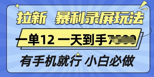 拉新暴利录屏玩法，一单12块，有手机就行，小白必做-中创网_分享创业项目_助您在家赚钱