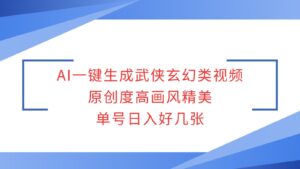 AI一键生成武侠玄幻类视频，原创度高画风精美，单号日入好几张-中创网_分享创业项目_助您在家赚钱