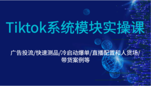 Tiktok系统模块实操课：广告投流/快速测品/冷启动爆单/直播配置和人货场/带货案例等-中创网_分享创业项目_助您在家赚钱