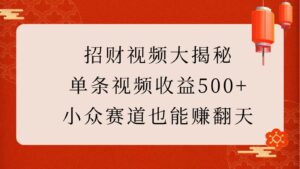 招财视频大揭秘:单条视频收益500+,小众赛道也能赚翻天!-中创网_分享创业项目_助您在家赚钱