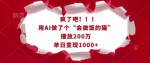疯了吧！用AI做了个“会做饭的猫”，播放200万，单日变现1k-中创网_分享创业项目_助您在家赚钱