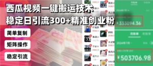 （13961期）西瓜视频一键搬运技术，稳定日引流300+精准创业粉，简单可复制给团队，...-中创网_分享创业项目_助您在家赚钱