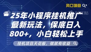 2025年小程序挂机推广最新玩法,保底日入800+,小白轻松上手-中创网_分享创业项目_助您在家赚钱