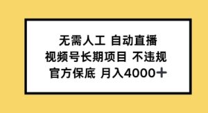 无需人工自动直播,视频号长期项目不违规,官方保底月入4000左右-中创网_分享创业项目_助您在家赚钱