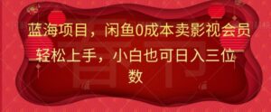 最新蓝海项目0成本卖影视会员，小白也可日入三位数-中创网_分享创业项目_助您在家赚钱
