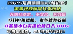2025闲置视频账号一键代发玩法,0粉不实名不剪辑,领了视频直接发,0基础小白也能日入3张-中创网_分享创业项目_助您在家赚钱