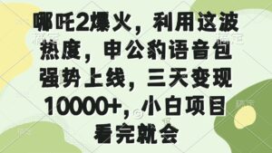 （14223期）哪咤2爆红，运用这一波关注度，申公豹语音库强悍发布，三天转现10000 ，小...-中创网_分享创业项目_助您在家赚钱