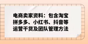 (14354期)跨境电商卖家材料:包括淘宝网、拼多多平台、小红书的、快手等经营干货知识及团队协作方式-中创网_分享创业项目_助您在家赚钱