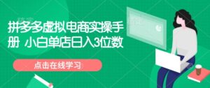 拼多多平台虚似电子商务实际操作指南 新手门店日入3个数-中创网_分享创业项目_助您在家赚钱