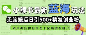小绿书没脑子运送引流方法,自动式日引500精确自主创业粉,微信生态圈内又一个闷声发财的好机会-中创网_分享创业项目_助您在家赚钱