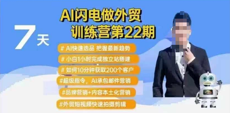 AI雷电做跨境电商夏令营第22期：Al迅速选款 新手1小时完成自建站构建 10min获得200个客户等-中创网_分享创业项目_助您在家赚钱