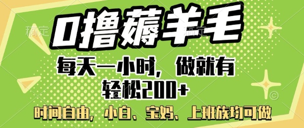 0撸薅羊毛,每天一小时,做就有轻松2张,小白宝妈,上班族均可做