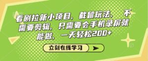追剧引流小程序,截流游戏玩法,不用视频剪辑,只需会屏幕录制就可以做,一天轻轻松松200-中创网_分享创业项目_助您在家赚钱