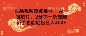 头条视频热点新闻事件， AI一键整片，2min一条视频，初学者都可以轻松日入多张-中创网_分享创业项目_助您在家赚钱