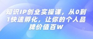 专业知识IP自主创业实操课,从0到1迅速卵化,使你的个人品牌价值百W-中创网_分享创业项目_助您在家赚钱