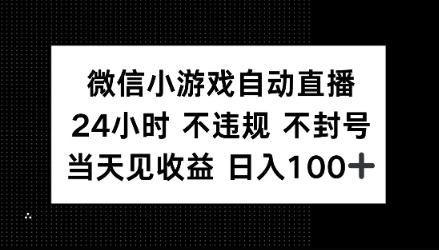 微信小游戏自动直播,24小时直播不违规 不封号,当天见收益 日入100