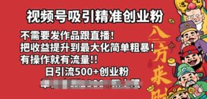 微信视频号吸引住精确自主创业粉，不用更新视频跟直播间，有实际操作就会有总流量，日引500 自主创业粉-中创网_分享创业项目_助您在家赚钱