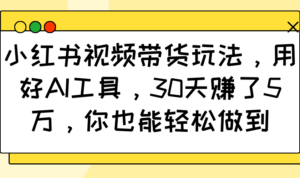 小红书视频卖货游戏玩法,用对AI专用工具,30天挣了5万,你都可以轻松保证-中创网_分享创业项目_助您在家赚钱