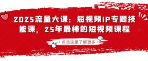 2025流量大课:短视频IP专题技能课,25年最棒的短视频课程-中创网_分享创业项目_助您在家赚钱