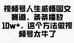 视频号人生感悟图文赛道,条条播放10w+,这个方法做视频号太牛了-中创网_分享创业项目_助您在家赚钱