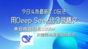 (14117期)今日今日头条全新2.0版本号,用Deep Seek融合今日今日头条做热文,单日盈利轻轻松松10...-中创网_专注互联网创业,项目资源整合-中创网_分享创业项目_助您在家赚钱