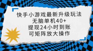 （14166期）快手小游戏最新版升级玩法，新风口，无脑单机日入40+，可批量放大，小...-中创网_分享创业项目_助您在家赚钱