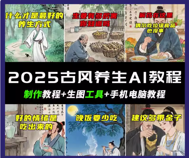 抖音视频AI唯美古风健康养生视频教学日入五张 轻轻松松增粉 10W-中创网_分享创业项目_助您在家赚钱