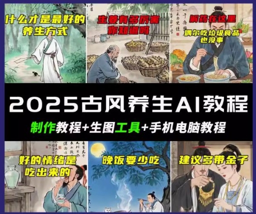 抖音视频AI唯美古风健康养生视频教学，日入五张，轻轻松松增粉 10W-中创网_分享创业项目_助您在家赚钱