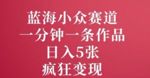 蓝海小众赛道,一分钟一条作品,日入5张,疯狂变现-中创网_分享创业项目_助您在家赚钱