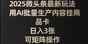 2025微头条最新玩法，用AI批量生产内容挂商品卡，日入3张，可矩阵操作-中创网_分享创业项目_助您在家赚钱