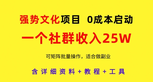 强势文化项目，一个社群收入25个W，0成本启动，可矩阵批量操作，原创详细实操教程-中创网_分享创业项目_助您在家赚钱