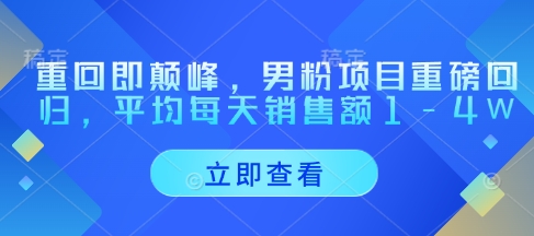 重回即颠峰，男粉项目重磅回归，平均每天销售额1-4W-中创网_分享创业项目_助您在家赚钱