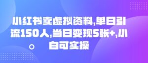 小红书卖虚拟资料,单日引流150人,当日变现5张+,小白可实操-中创网_分享创业项目_助您在家赚钱
