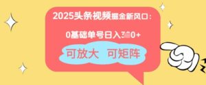 2025头条视频掘金新风口：0基础日入3张+，可放大，可矩阵-中创网_分享创业项目_助您在家赚钱