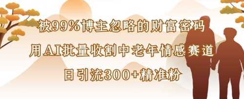 被99%博主忽略的财富密码：用AI批量收割中老年情感赛道，日引流300+精准粉-中创网_分享创业项目_助您在家赚钱