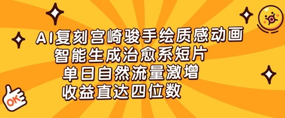 AI复刻宫崎骏手绘质感动画，智能生成治愈系短片，单日自然流量激增，收益直达四位数-中创网_分享创业项目_助您在家赚钱