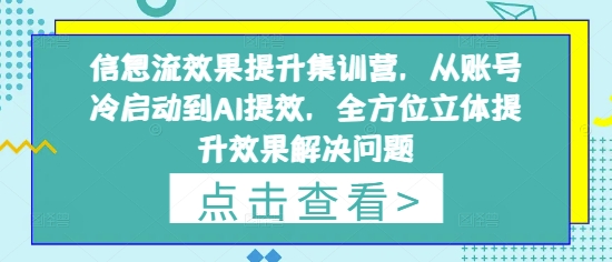 信息流效果提升集训营，从账号冷启动到AI提效，全方位立体提升效果解决问题-中创网_分享创业项目_助您在家赚钱
