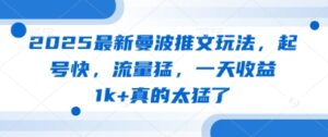 2025最新曼波推文玩法，起号快，流量猛，一天收益1k+真的太猛了-中创网_分享创业项目_助您在家赚钱