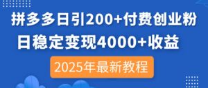 (14217期)拼多多日引200+付费创业粉,日稳定变现4000+收益,2025年最新教程-中创网_分享创业项目_助您在家赚钱