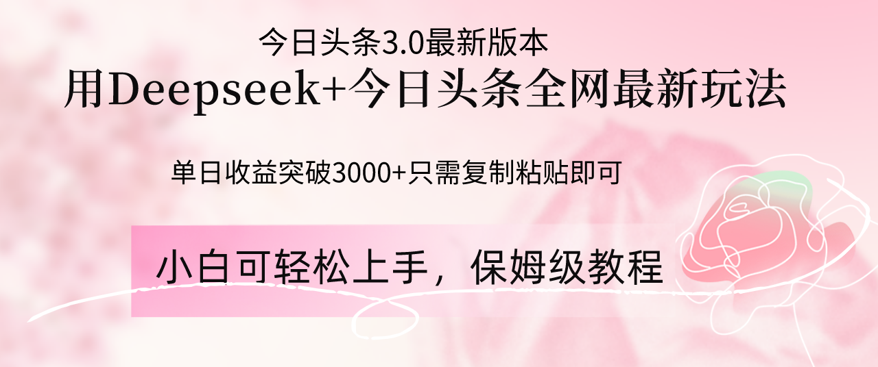 （14452期）Deepseek结合今日头条全网最新玩法，单日收益突破3000+，只需要简单的…-中创网_分享创业项目_助您在家赚钱