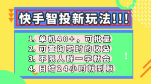 (14372期)快手智投新玩法,单机日入40+,可批量,可查询实时收益,收益日结24小...-中创网_分享创业项目_助您在家赚钱