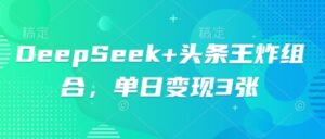 DeepSeek+头条王炸组合,单日变现3张-中创网_分享创业项目_助您在家赚钱