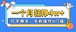 （14340期）一个月狂挣4w+，打字聊天，手机操作0门槛，新手小白都能做！-中创网_分享创业项目_助您在家赚钱