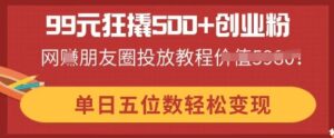 99元狂撬500+创业粉,单日五位数轻松变现,网创朋友圈投放教程-中创网_分享创业项目_助您在家赚钱