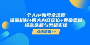 个人IP账号全流程:流量机制+四大内容定位+黄金思维, 爆款选题与剪辑实操-中创网_分享创业项目_助您在家赚钱